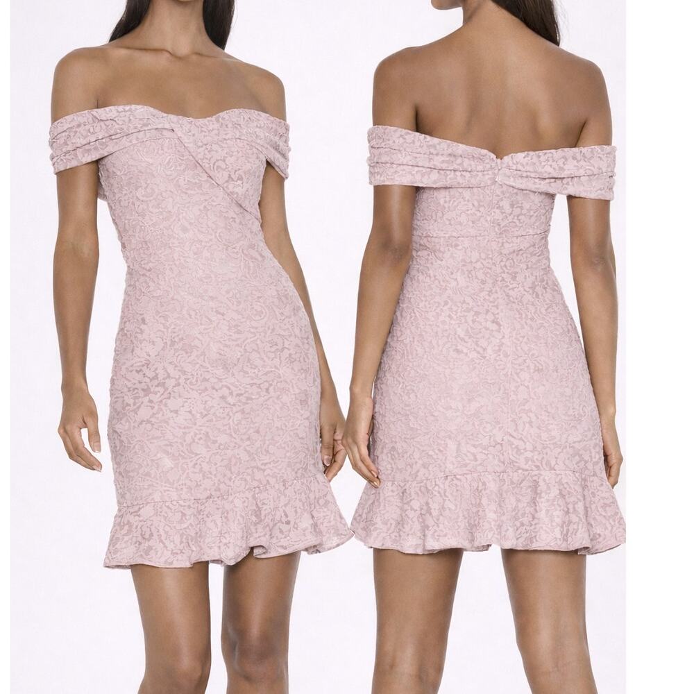 NEW NBD Womens Camden Lace Pink Off Shoulder Mini Dress XL Ruffle Hem Feminine